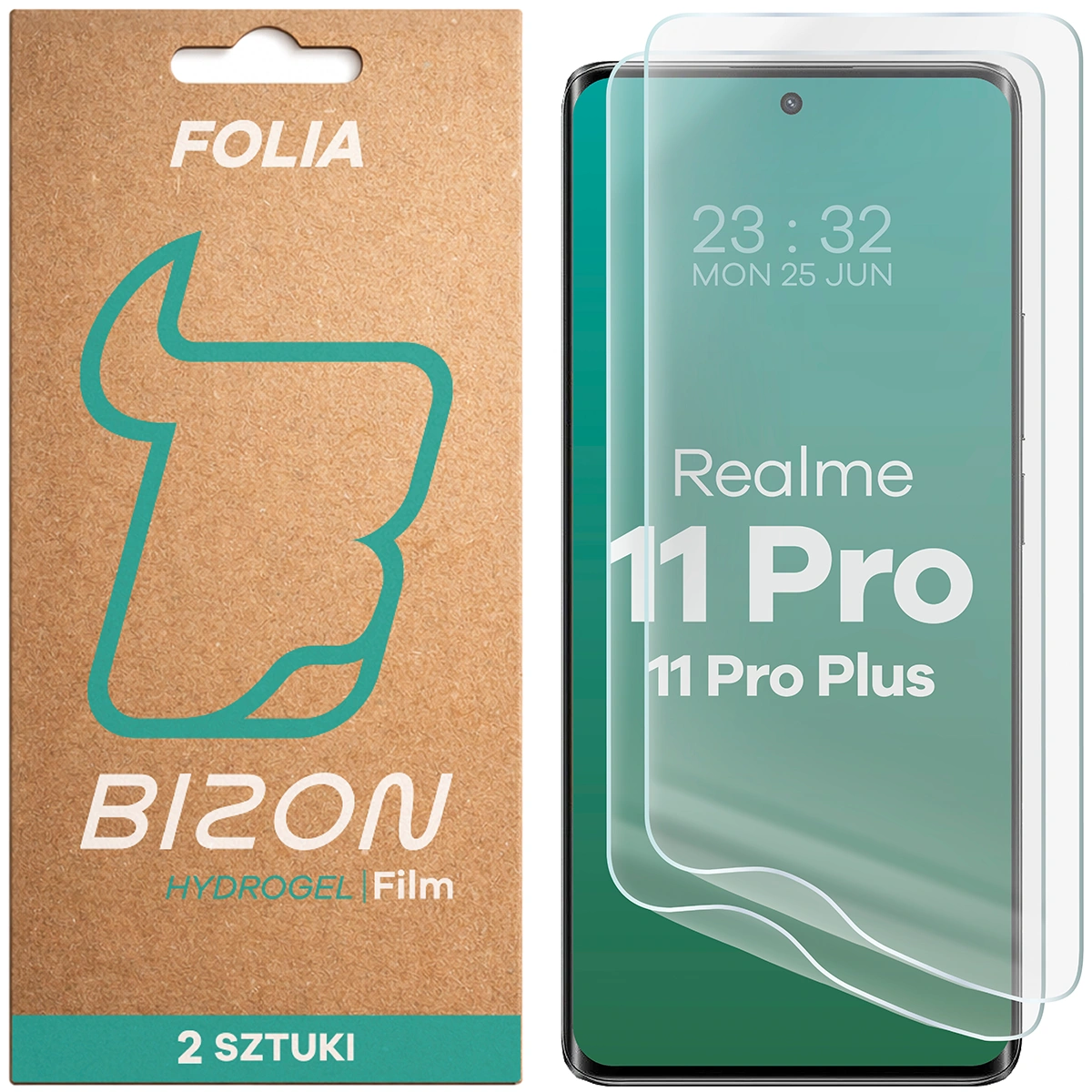 Pudełko i folia hydrożelowa na ekran Bizon Film Hydrogel Front Duo do Realme 11 Pro / 11 Pro+